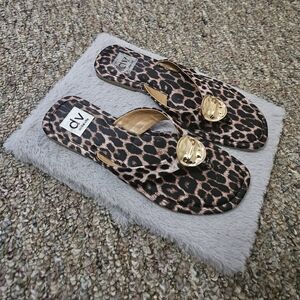 Dolce Vita Leopard Print Sandals with Gold Accents